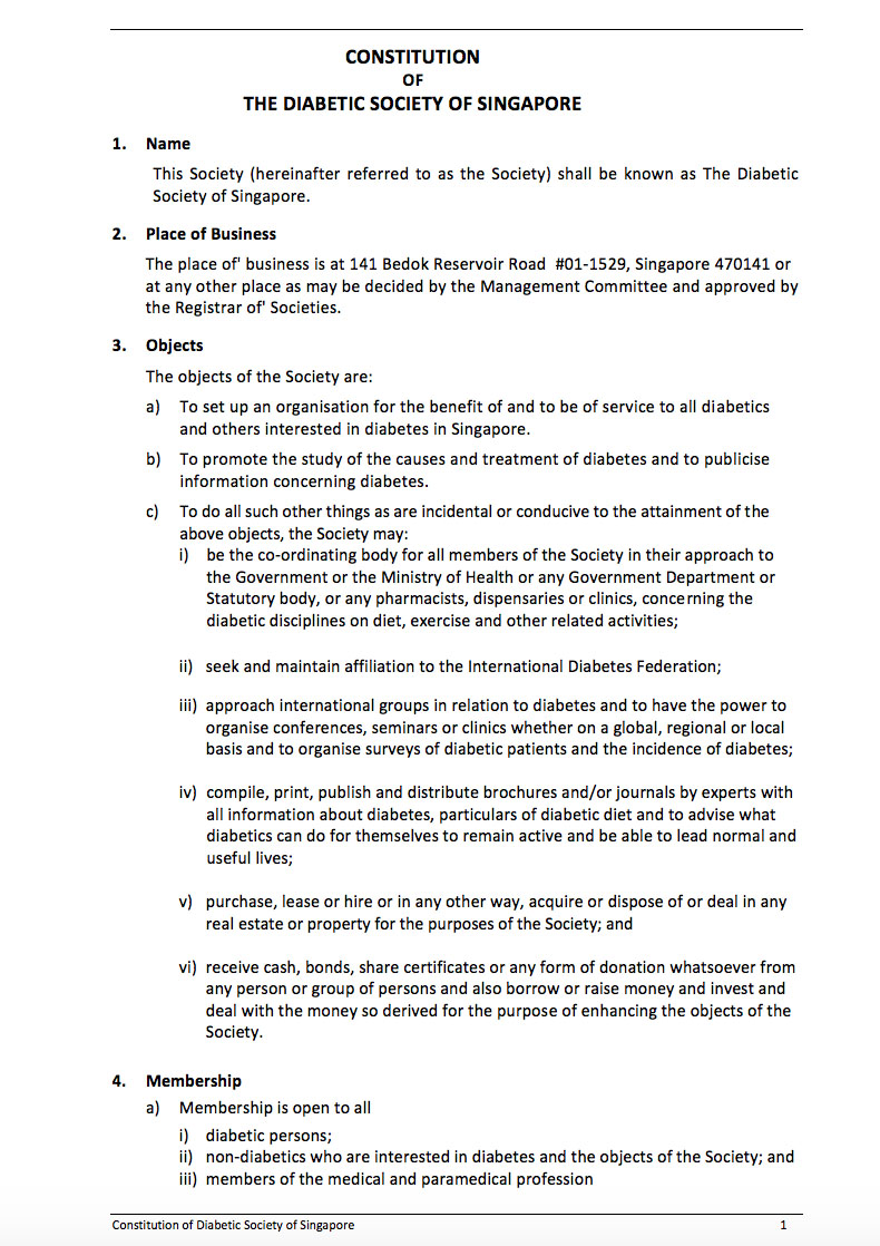 Constitution of the Diabetic Society of Singapore